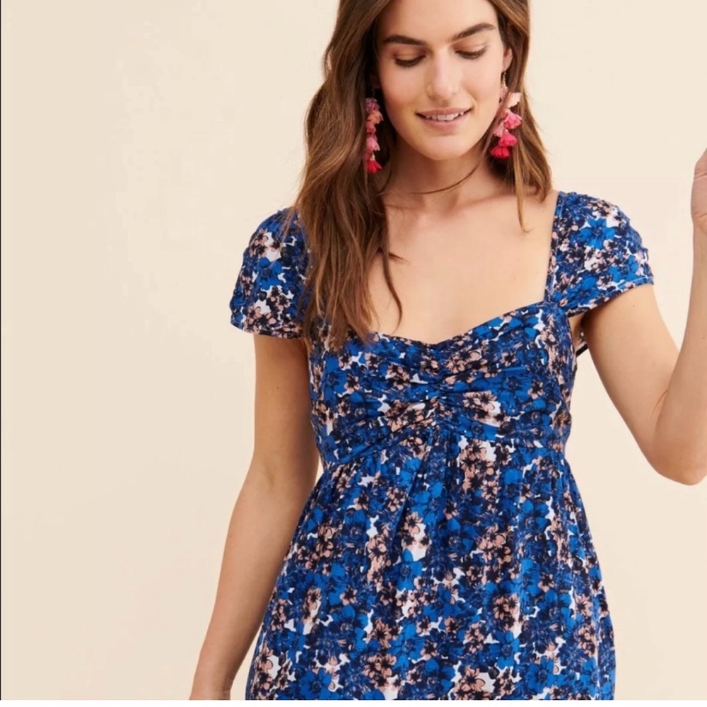 Free People Pattern Play Mini Blue Floral Dress Cool Combo